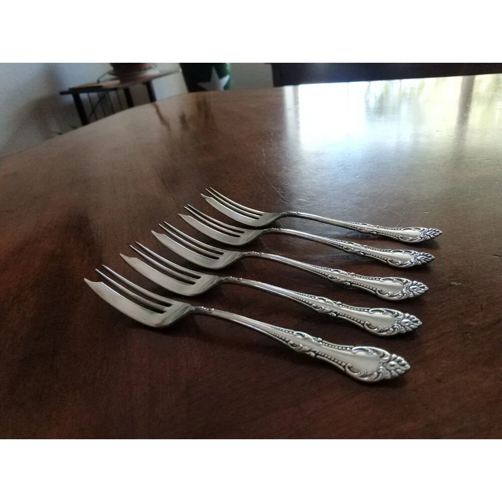 5x Antique Wm A Rogers A10 CARLTON 1898 Silverplate Cake Pastry Pie Fork 6.8